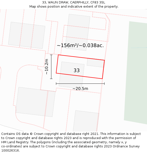 33, WAUN DRAW, CAERPHILLY, CF83 3SL: Plot and title map