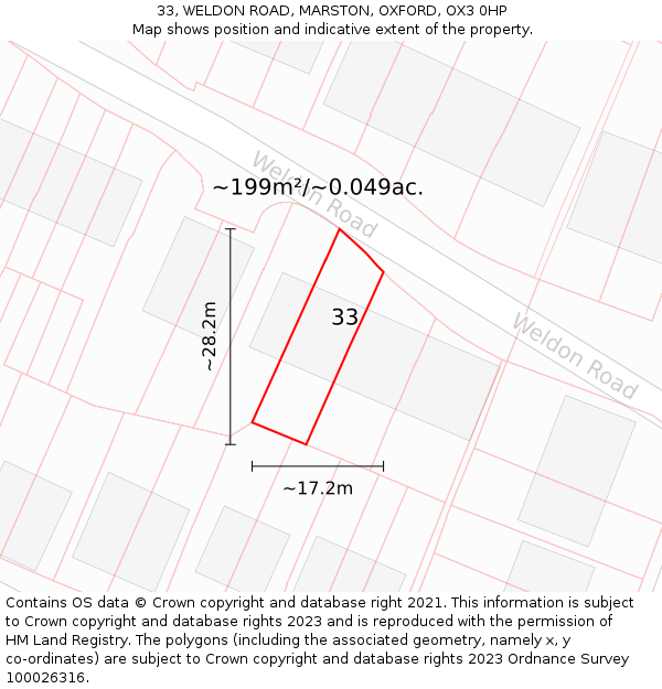 33, WELDON ROAD, MARSTON, OXFORD, OX3 0HP: Plot and title map
