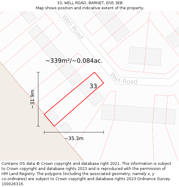 33, WELL ROAD, BARNET, EN5 3EB: Plot and title map