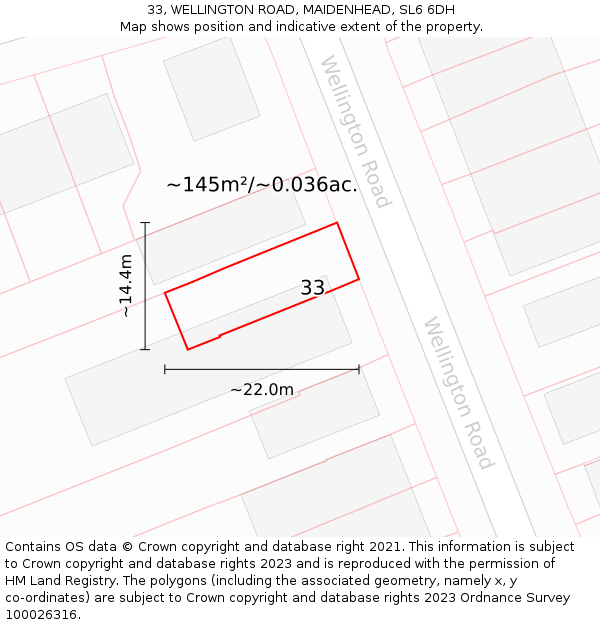 33, WELLINGTON ROAD, MAIDENHEAD, SL6 6DH: Plot and title map