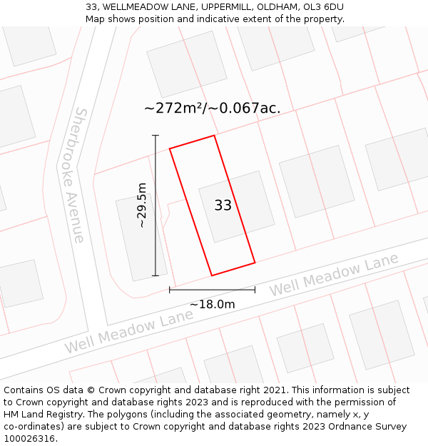 33, WELLMEADOW LANE, UPPERMILL, OLDHAM, OL3 6DU: Plot and title map
