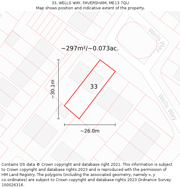 33, WELLS WAY, FAVERSHAM, ME13 7QU: Plot and title map