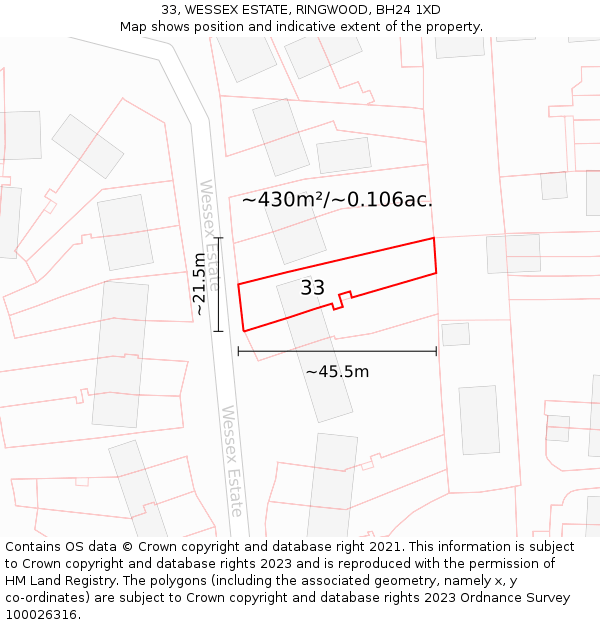 33, WESSEX ESTATE, RINGWOOD, BH24 1XD: Plot and title map
