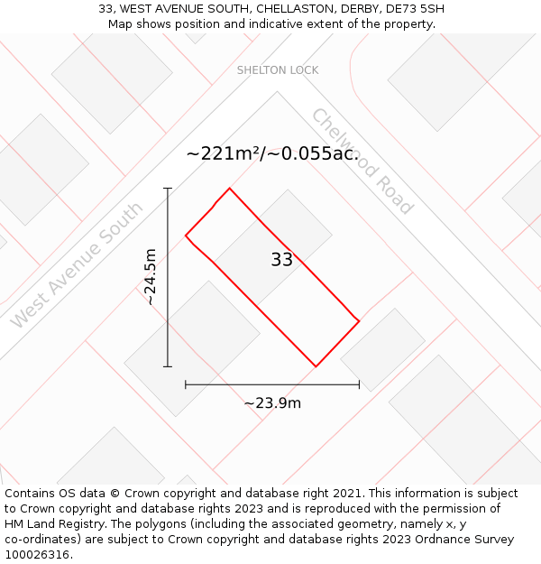 33, WEST AVENUE SOUTH, CHELLASTON, DERBY, DE73 5SH: Plot and title map