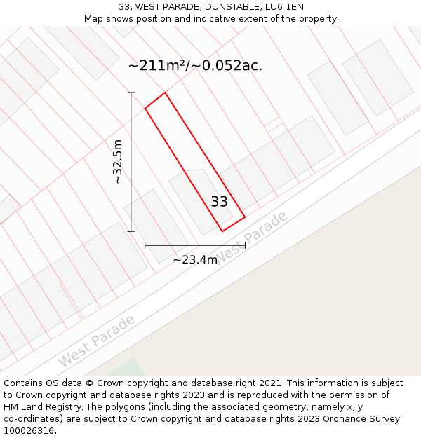 33, WEST PARADE, DUNSTABLE, LU6 1EN: Plot and title map