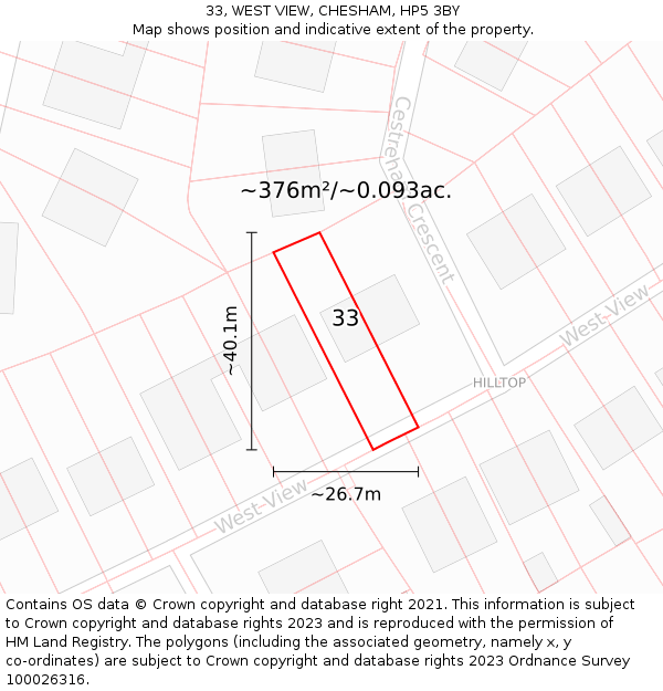 33, WEST VIEW, CHESHAM, HP5 3BY: Plot and title map