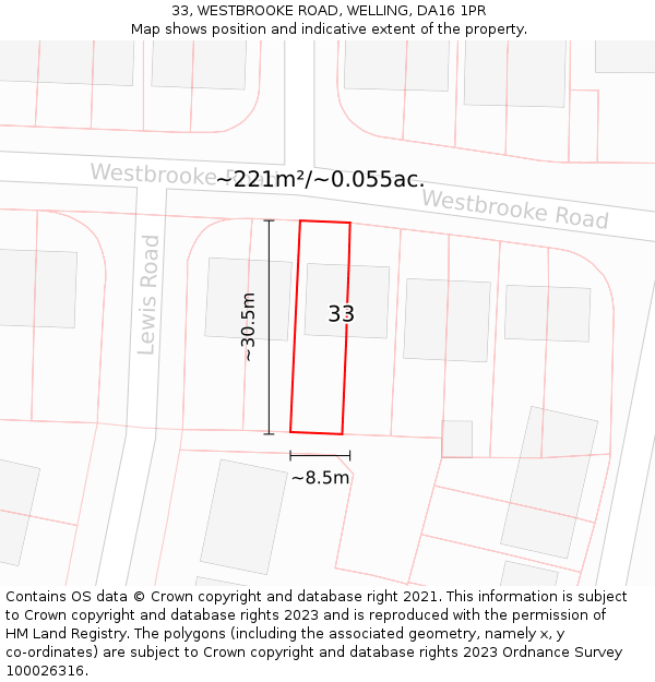 33, WESTBROOKE ROAD, WELLING, DA16 1PR: Plot and title map
