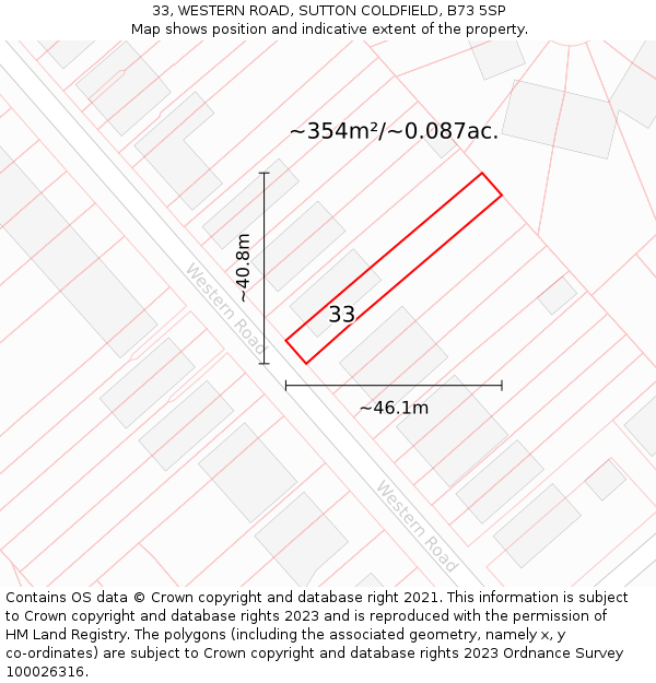 33, WESTERN ROAD, SUTTON COLDFIELD, B73 5SP: Plot and title map