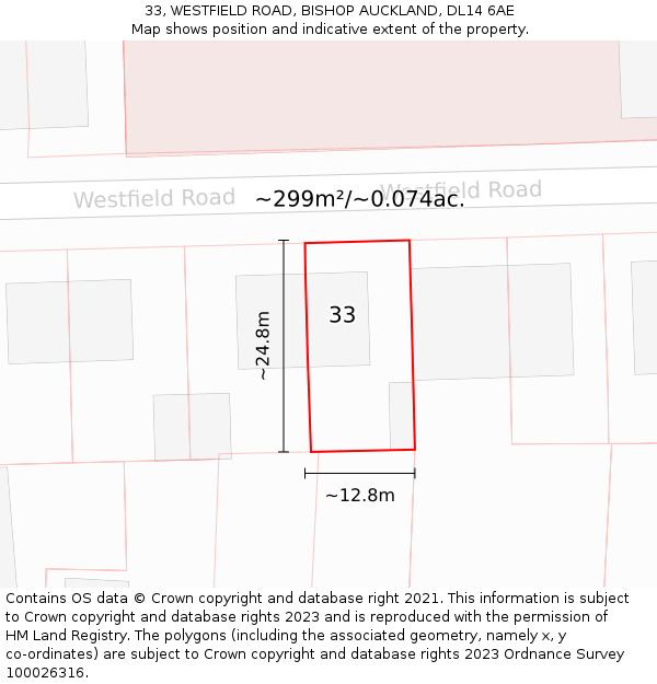 33, WESTFIELD ROAD, BISHOP AUCKLAND, DL14 6AE: Plot and title map