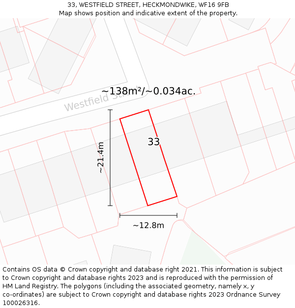 33, WESTFIELD STREET, HECKMONDWIKE, WF16 9FB: Plot and title map