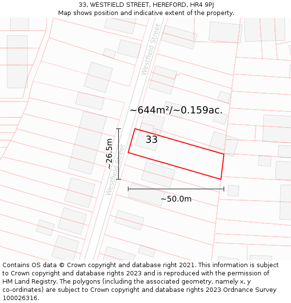 33, WESTFIELD STREET, HEREFORD, HR4 9PJ: Plot and title map