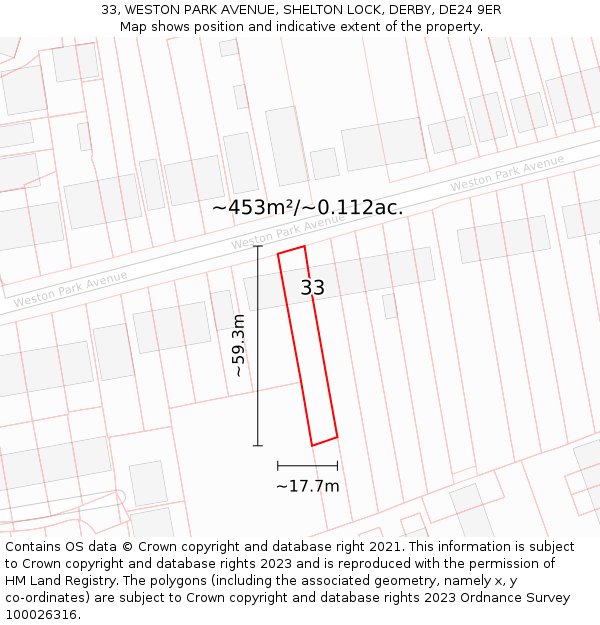 33, WESTON PARK AVENUE, SHELTON LOCK, DERBY, DE24 9ER: Plot and title map