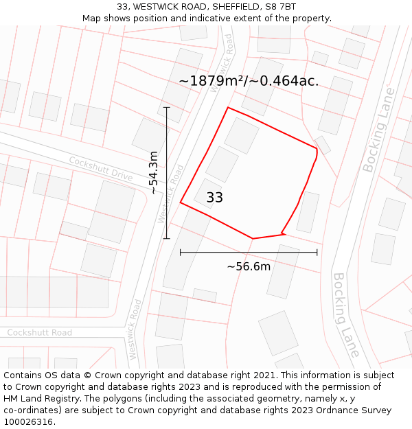 33, WESTWICK ROAD, SHEFFIELD, S8 7BT: Plot and title map