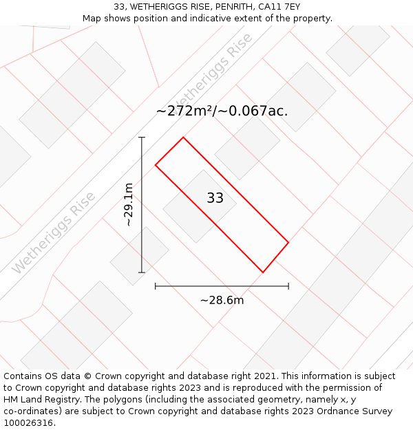 33, WETHERIGGS RISE, PENRITH, CA11 7EY: Plot and title map