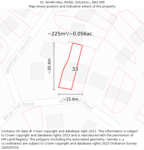 33, WHAR HALL ROAD, SOLIHULL, B92 0PE: Plot and title map