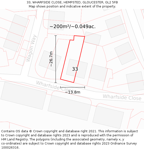 33, WHARFSIDE CLOSE, HEMPSTED, GLOUCESTER, GL2 5FB: Plot and title map