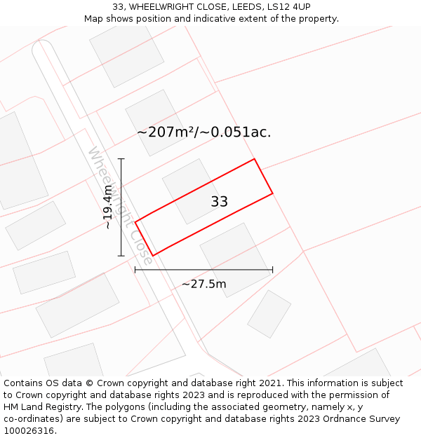 33, WHEELWRIGHT CLOSE, LEEDS, LS12 4UP: Plot and title map