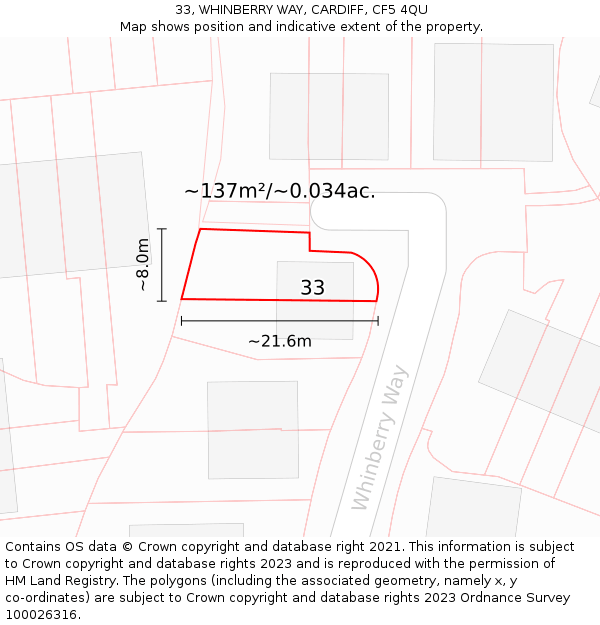 33, WHINBERRY WAY, CARDIFF, CF5 4QU: Plot and title map