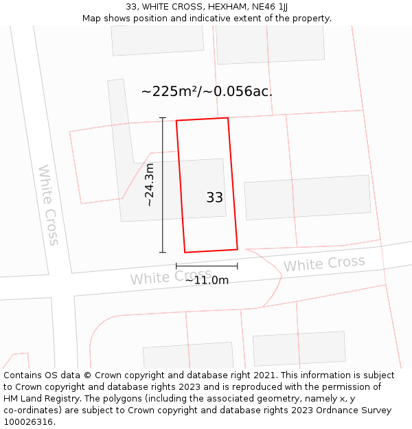 33, WHITE CROSS, HEXHAM, NE46 1JJ: Plot and title map