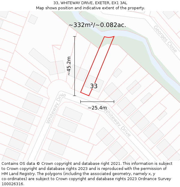33, WHITEWAY DRIVE, EXETER, EX1 3AL: Plot and title map