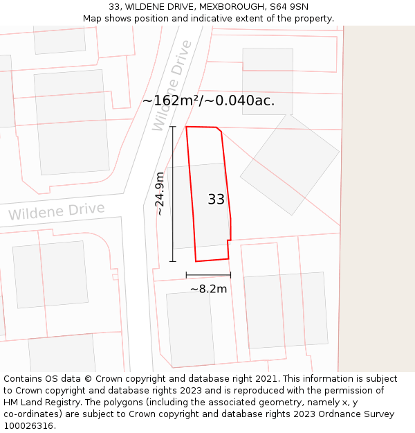 33, WILDENE DRIVE, MEXBOROUGH, S64 9SN: Plot and title map