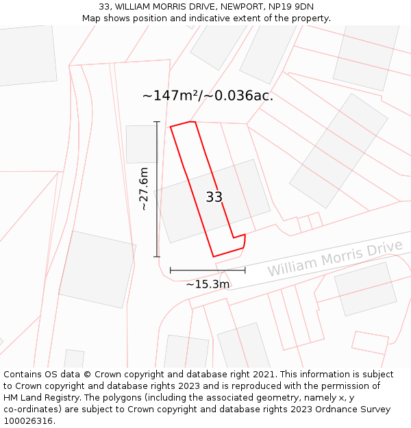 33, WILLIAM MORRIS DRIVE, NEWPORT, NP19 9DN: Plot and title map