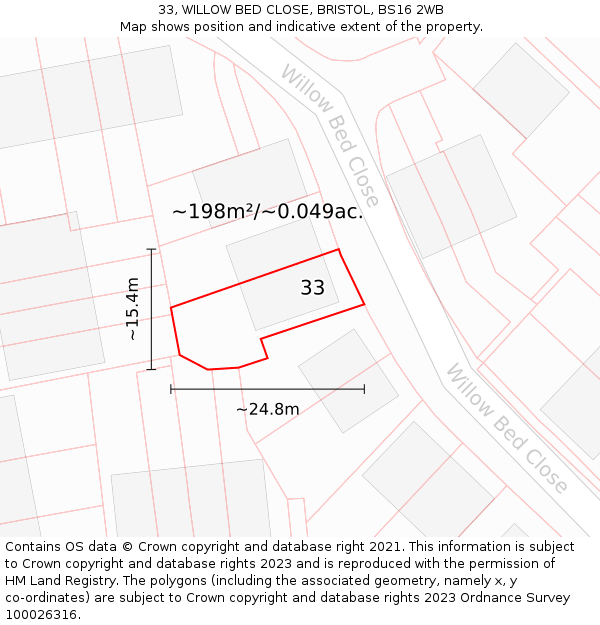 33, WILLOW BED CLOSE, BRISTOL, BS16 2WB: Plot and title map