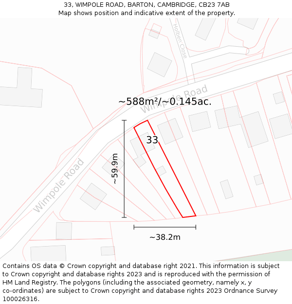 33, WIMPOLE ROAD, BARTON, CAMBRIDGE, CB23 7AB: Plot and title map