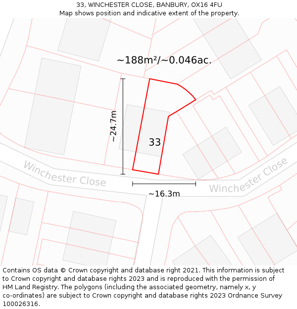 33, WINCHESTER CLOSE, BANBURY, OX16 4FU: Plot and title map