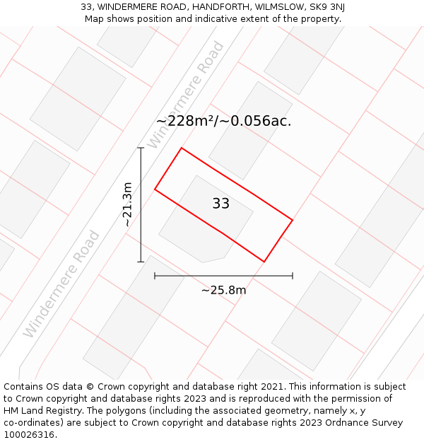 33, WINDERMERE ROAD, HANDFORTH, WILMSLOW, SK9 3NJ: Plot and title map