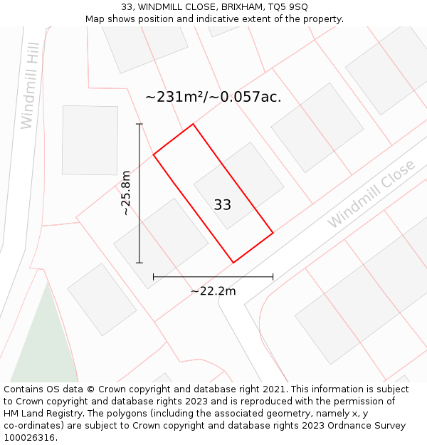 33, WINDMILL CLOSE, BRIXHAM, TQ5 9SQ: Plot and title map