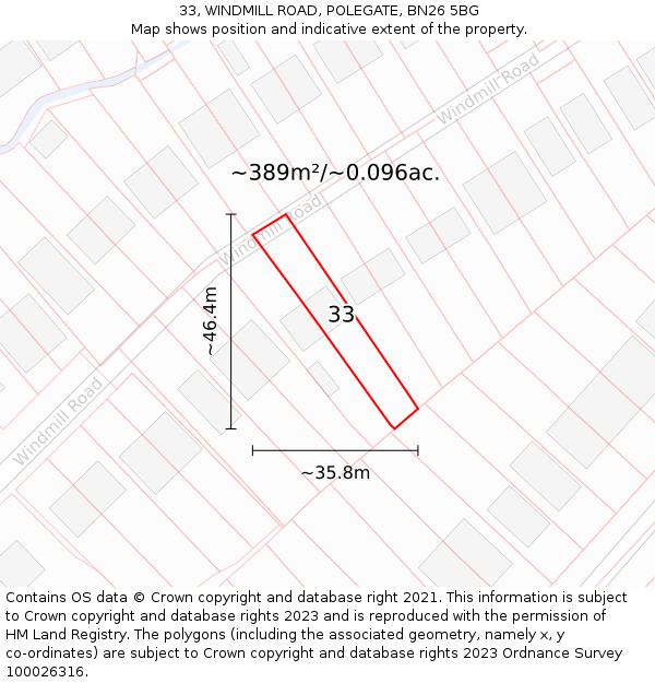 33, WINDMILL ROAD, POLEGATE, BN26 5BG: Plot and title map