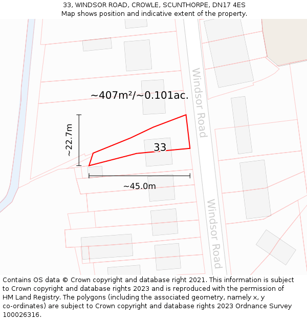33, WINDSOR ROAD, CROWLE, SCUNTHORPE, DN17 4ES: Plot and title map