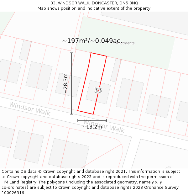 33, WINDSOR WALK, DONCASTER, DN5 8NQ: Plot and title map