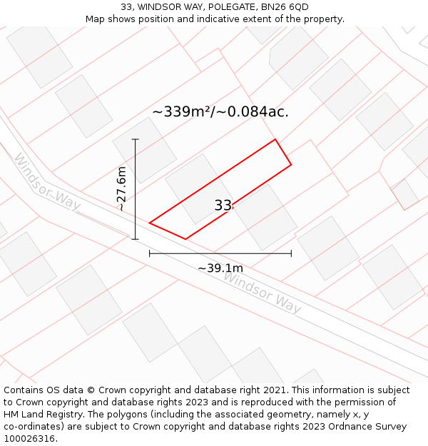 33, WINDSOR WAY, POLEGATE, BN26 6QD: Plot and title map
