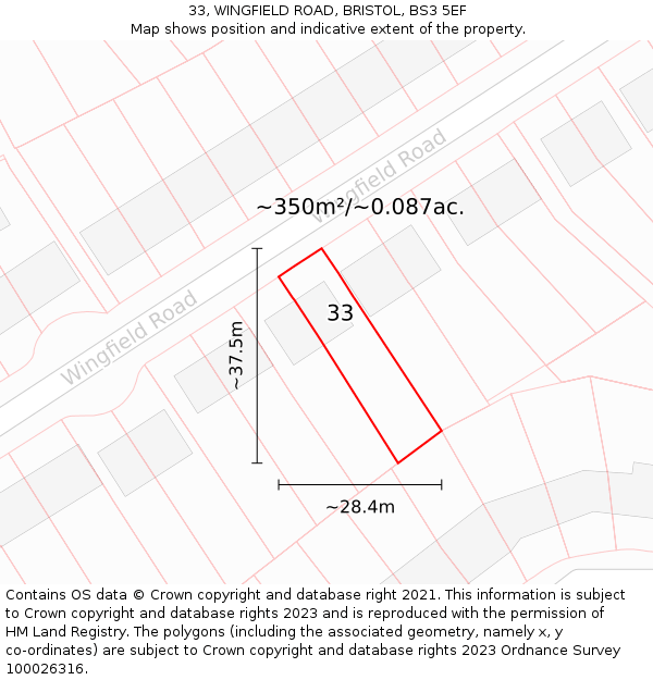 33, WINGFIELD ROAD, BRISTOL, BS3 5EF: Plot and title map