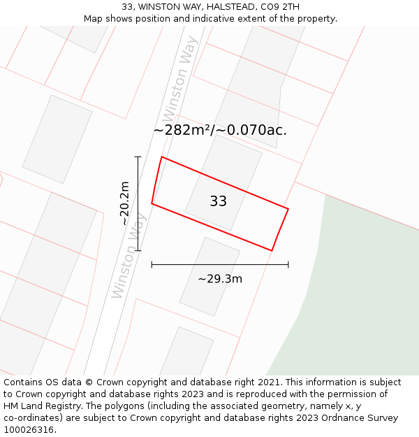 33, WINSTON WAY, HALSTEAD, CO9 2TH: Plot and title map