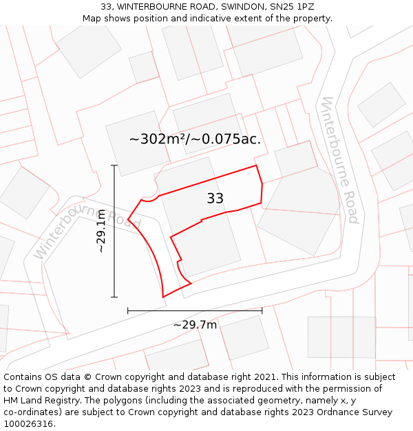 33, WINTERBOURNE ROAD, SWINDON, SN25 1PZ: Plot and title map