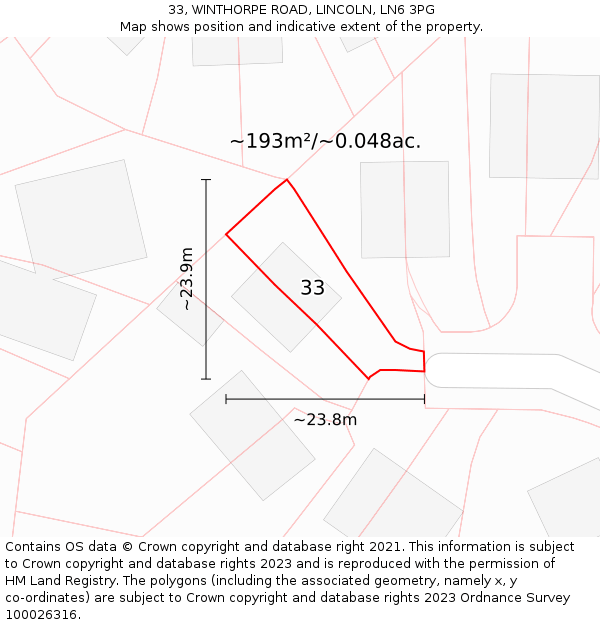 33, WINTHORPE ROAD, LINCOLN, LN6 3PG: Plot and title map