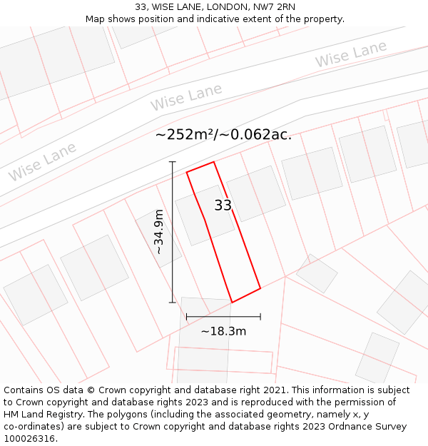 33, WISE LANE, LONDON, NW7 2RN: Plot and title map