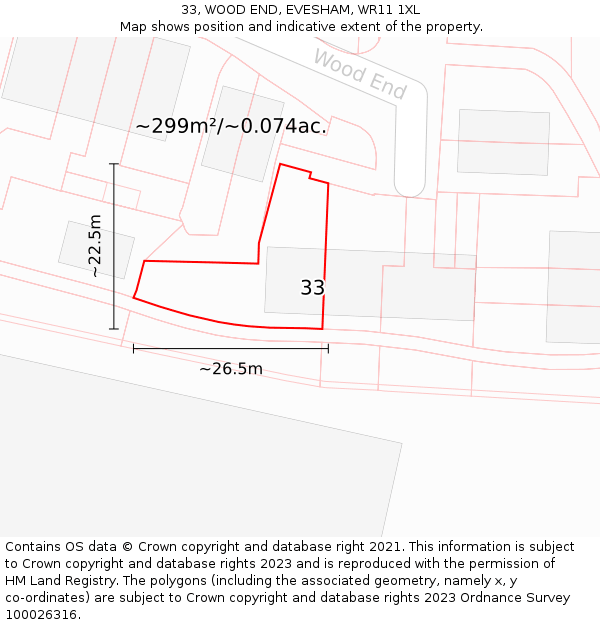 33, WOOD END, EVESHAM, WR11 1XL: Plot and title map