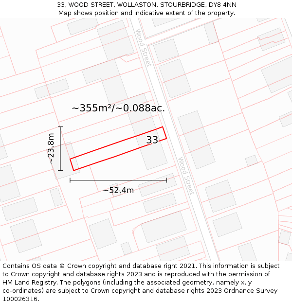 33, WOOD STREET, WOLLASTON, STOURBRIDGE, DY8 4NN: Plot and title map