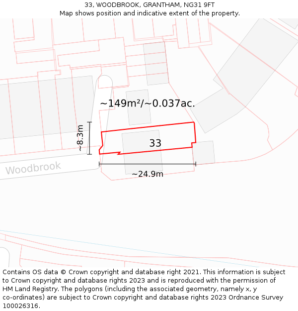 33, WOODBROOK, GRANTHAM, NG31 9FT: Plot and title map