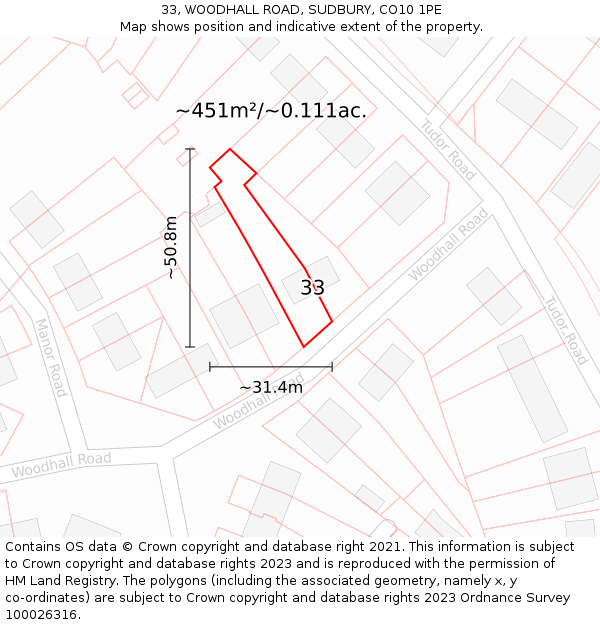 33, WOODHALL ROAD, SUDBURY, CO10 1PE: Plot and title map