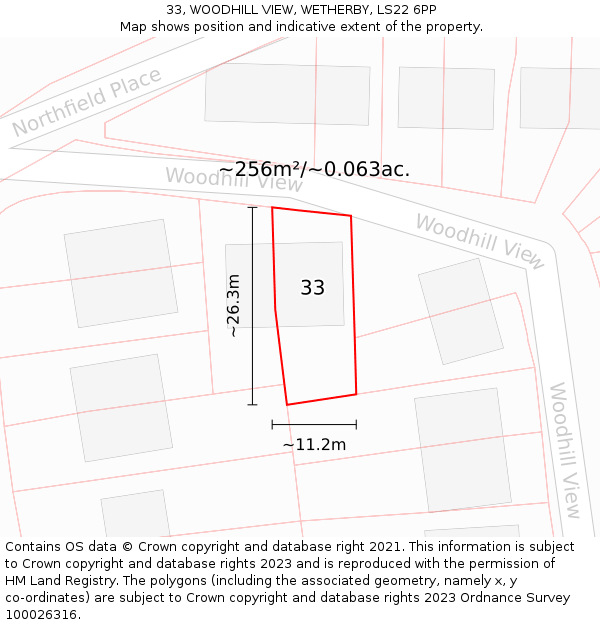 33, WOODHILL VIEW, WETHERBY, LS22 6PP: Plot and title map