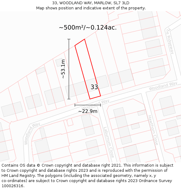 33, WOODLAND WAY, MARLOW, SL7 3LD: Plot and title map