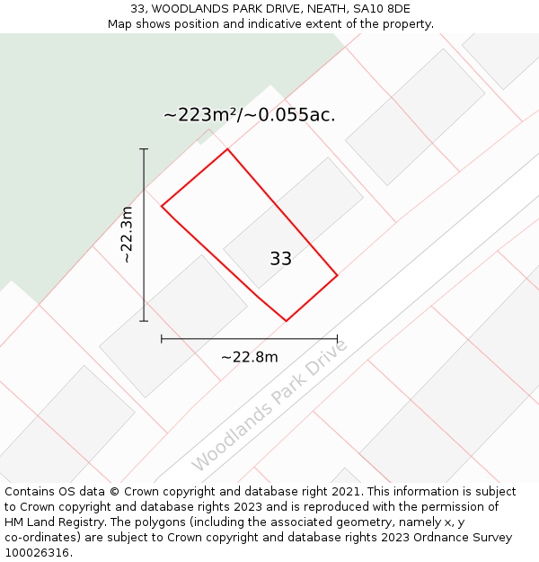 33, WOODLANDS PARK DRIVE, NEATH, SA10 8DE: Plot and title map