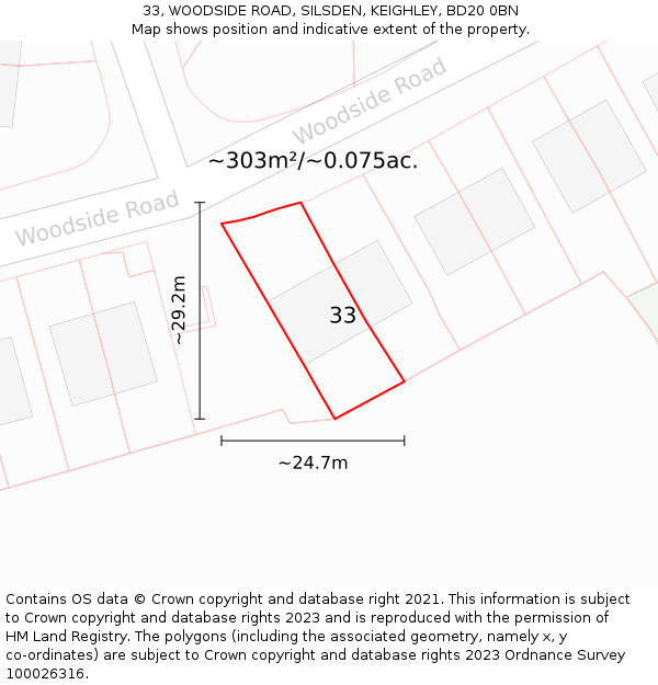 33, WOODSIDE ROAD, SILSDEN, KEIGHLEY, BD20 0BN: Plot and title map