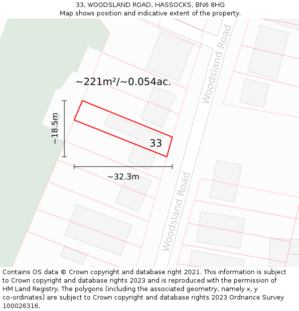 33, WOODSLAND ROAD, HASSOCKS, BN6 8HG: Plot and title map