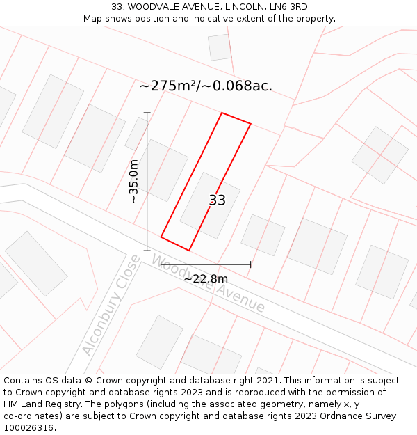 33, WOODVALE AVENUE, LINCOLN, LN6 3RD: Plot and title map